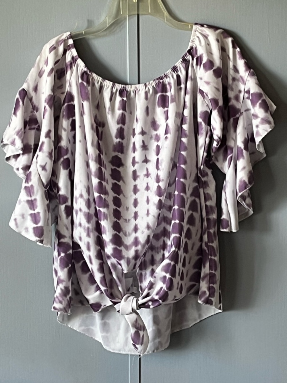Purple Tie-Front Flutter Sleeve Blouse
